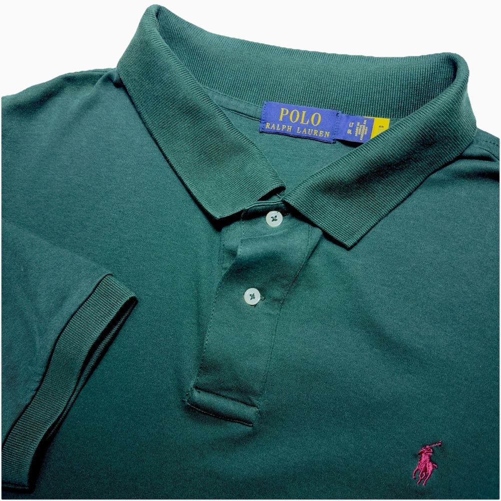 Polo Ralph Lauren Large TALL  Hunter Green Preppy Golf Burgundy Pony Shirt